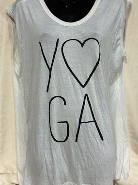 White Sleeveless Tee with Black 'Y♡GA' Print